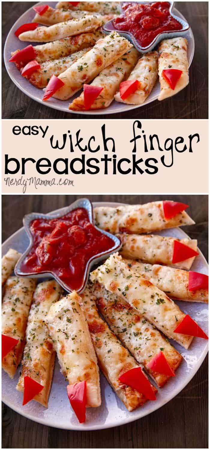 My kids love this idea and can't wait to have these witch finger breadsticks for our special halloween dinner. Yummy!