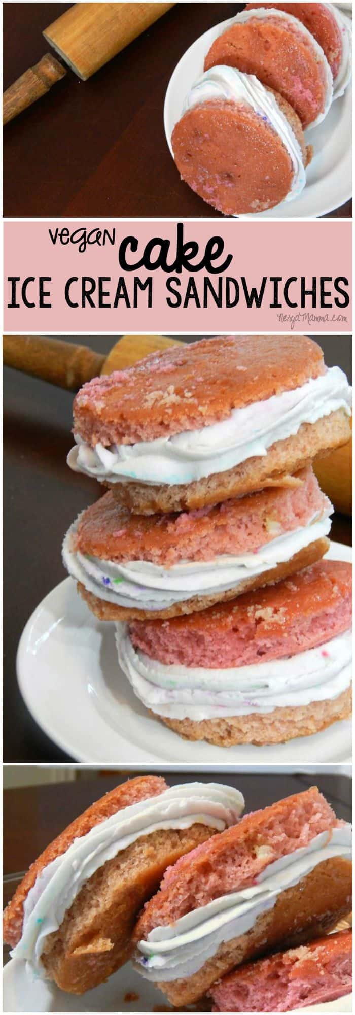 These easy ice cream sandwiches are made with cake and have NO DAIRY! LOVE!