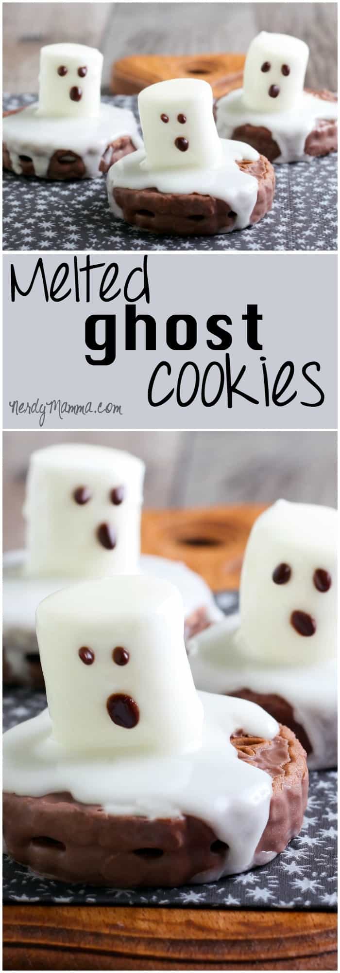 These super-easy mlted ghost cookies will be a lifesaver for last-minute halloween parties.