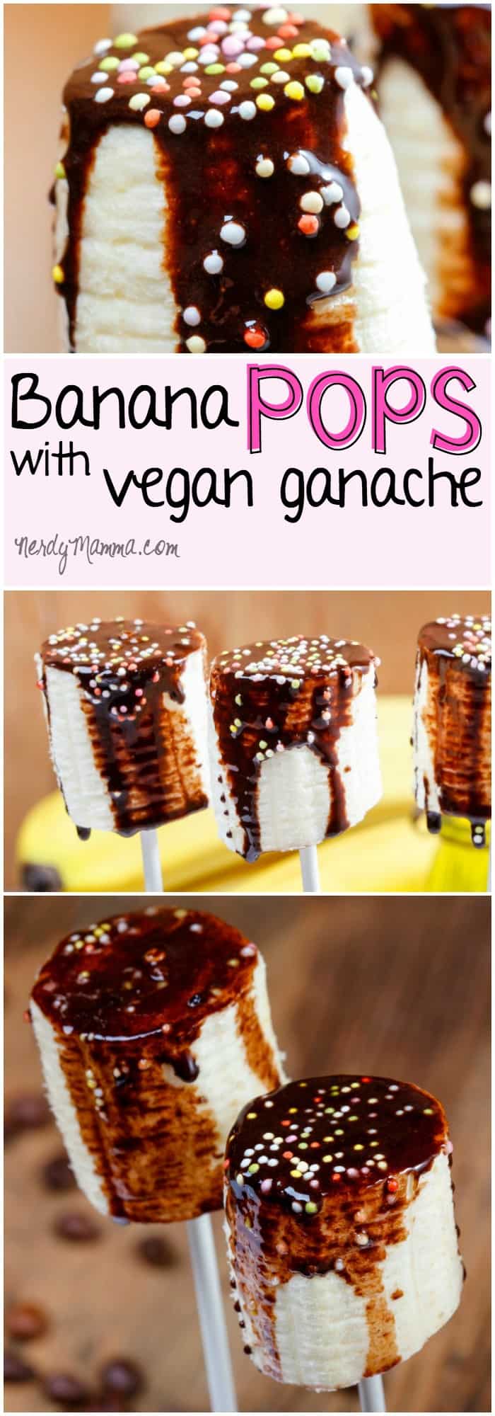 My kids flipped when they came home from school to these Banana Pops with Vegan Ganache. So yummy. And mostly healthy snack.