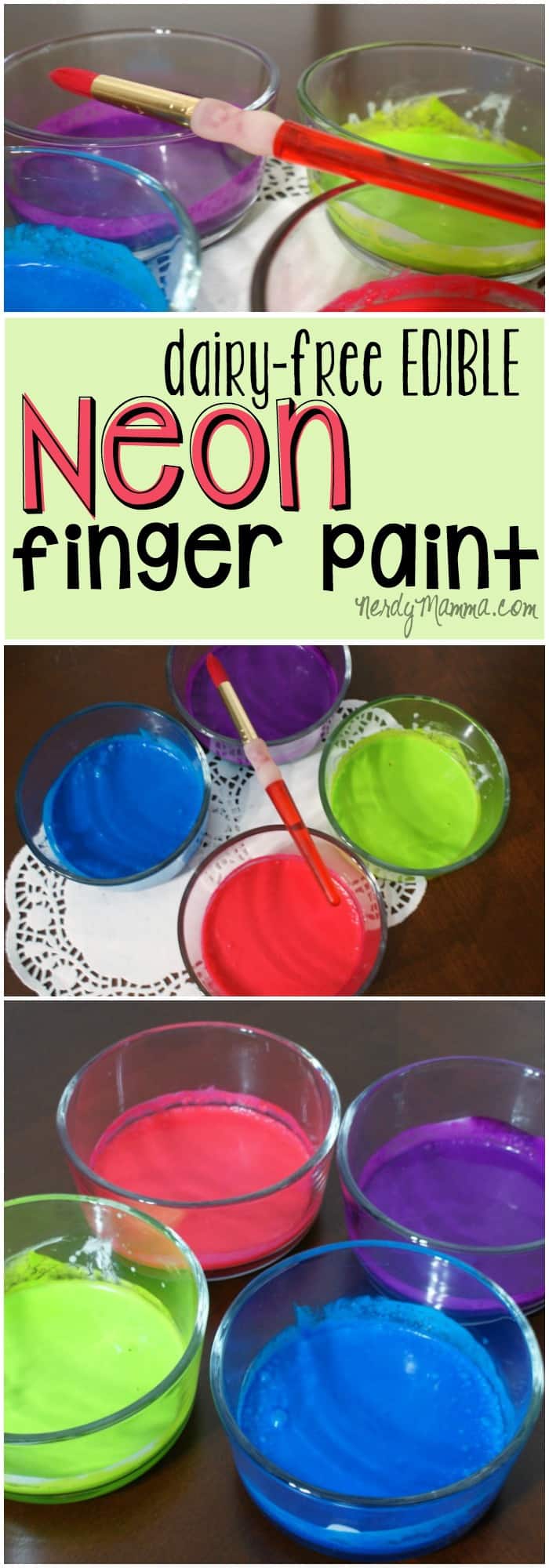 My toddler had so much fun with this dairy-free edible neon finger paint. And I had fun playing with her...kinda cool.