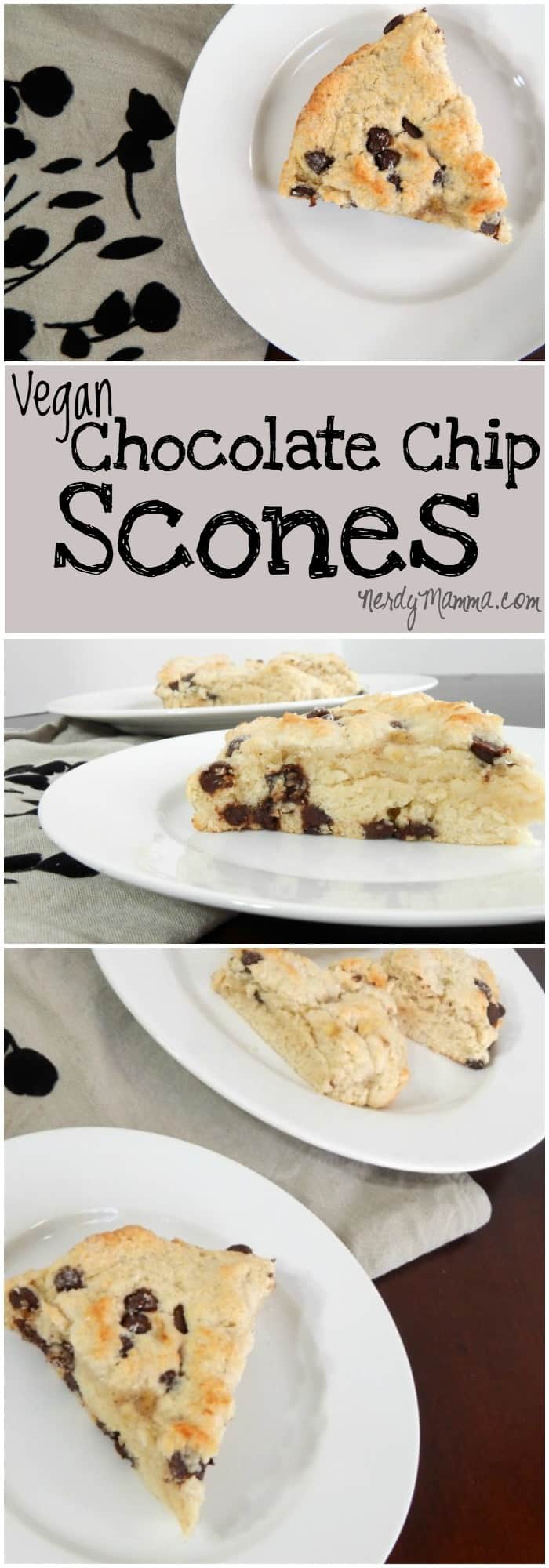 These vegan chocolate chip scones are a super-yummy breakfast. Easy for Christmas morning or any day, really. Soft, fluffy, dotted with chocolate, dairy-free and eggless, they're perfect in every way.