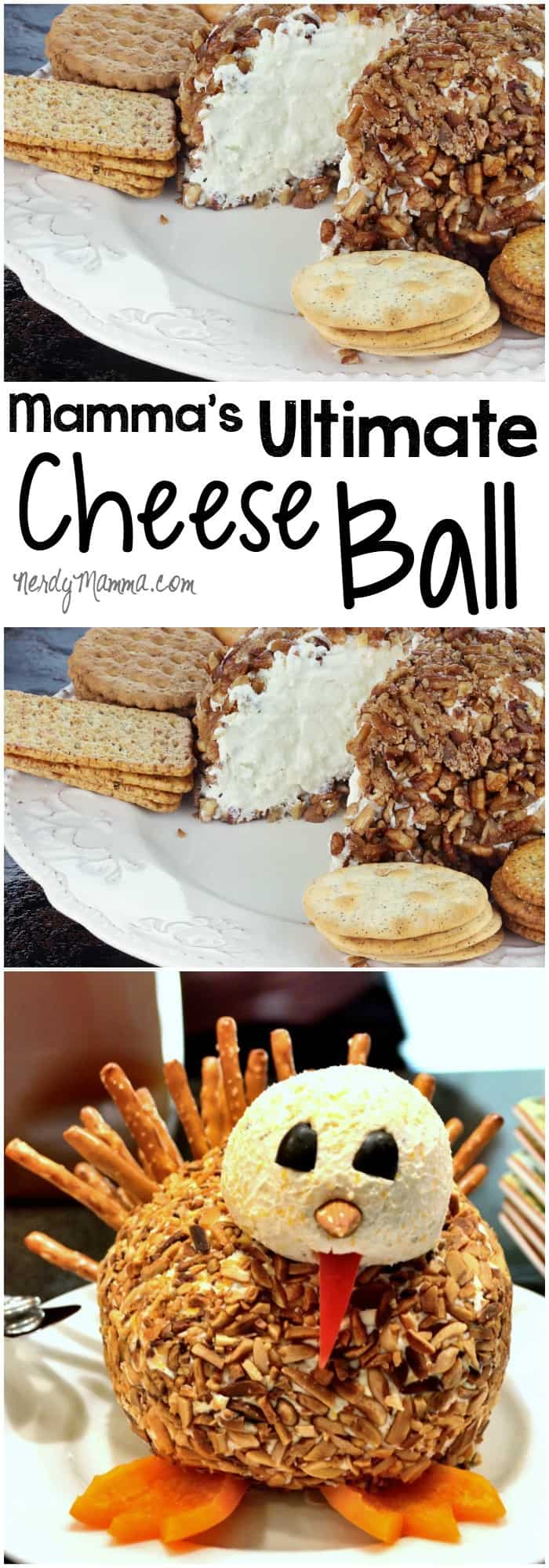 This is the easiest and yummiest cheese ball recipe ever. So smooth and the flavors are just awesome. I make it every Thanksgiving--shaped like a turkey. LOL!