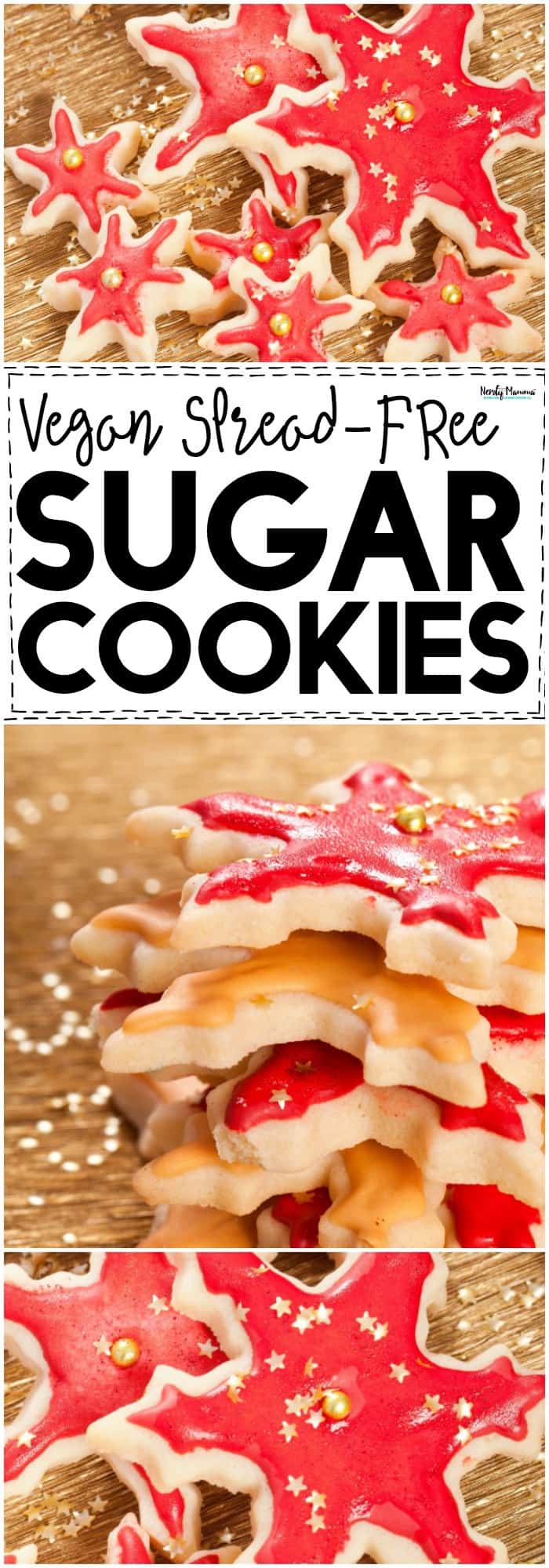 OMG These delicious sugar cookies are VEGAN and they don't spread AT ALL! They're the BEST Vegan Christmas Cookies EVER! #SugarCookies #cookierecipe #veganrecipe #vegandesserts #vegancookies