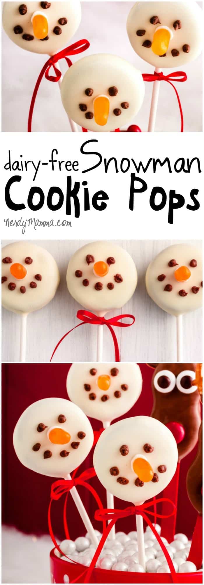 I love how easy these dairy-free snowman cookie pops were to put together! Definitely making them for my kid's Christmas school party.
