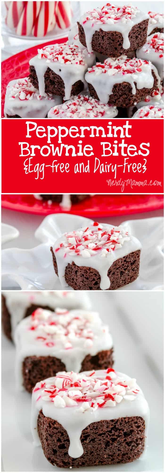 These peppermint brownie bites are the perfect dessert for Christmas...egg-free and dairy-free, they are allergy-friendly and if you make it with gluten-free flour...well, everyone can enjoy them...