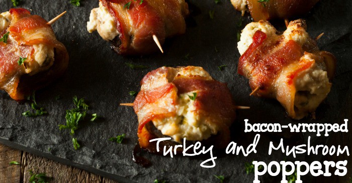 bacon-wrapped turkey and mushroom poppers fb