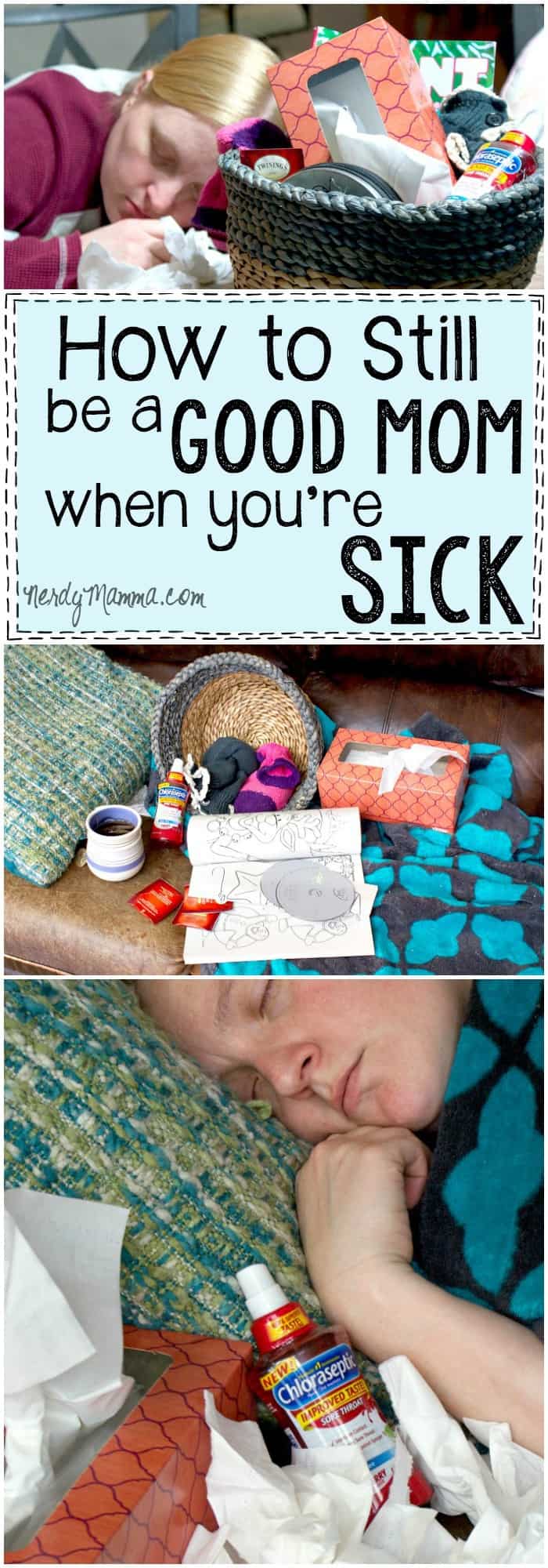 I love these tips on how to still be a good mom when you're sick! So dead-on, but also kind of funny. LOL!
