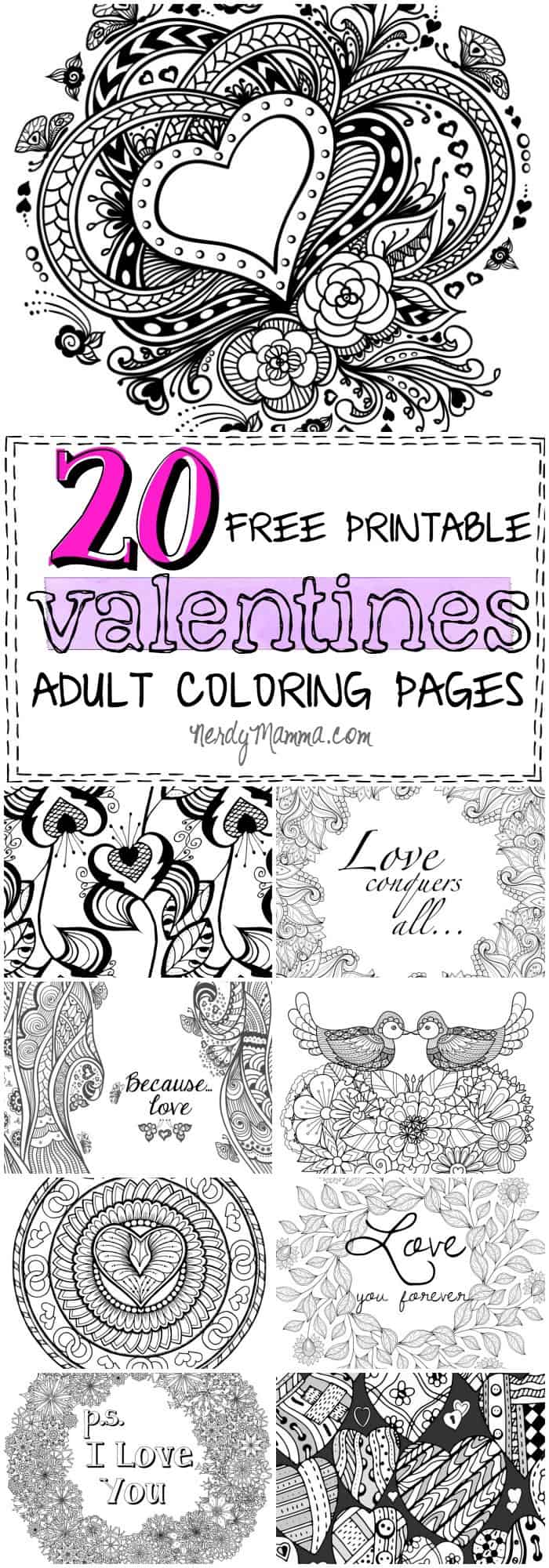 These 20 Valentines Free Printable Adult Coloring Pages are so awesome. I love coloring and these are so full of--well, love! P