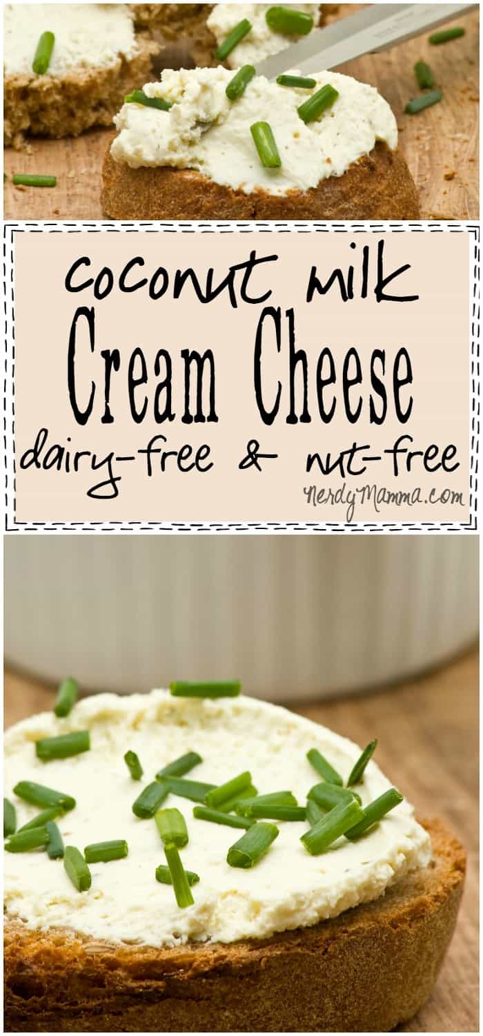 This recipe for dairy-free and nut-free coconut milk cream cheese is so insanely yummy. And stupid-easy. I can;t believe I didn't think of it before.