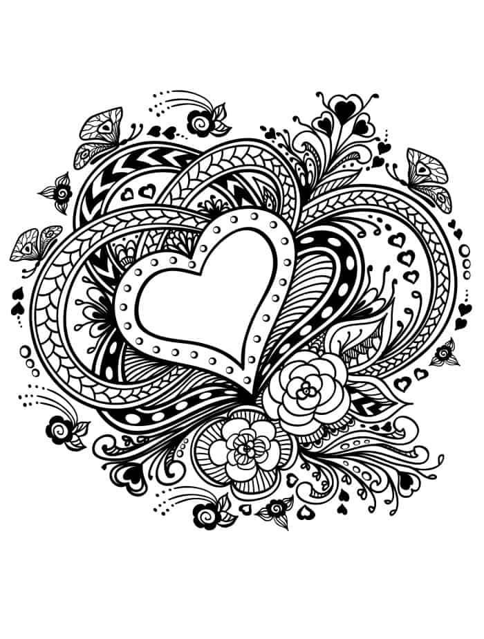 beautiful valentines coloring page for adults