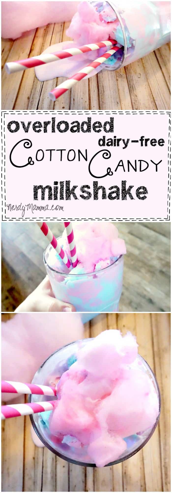 Oh, man, this recipe for Overloaded Dary-Free Cotton Candy Milkshake sounds so fabulous. I love that it's gluten-free, vegan and flavored like cotton candy!