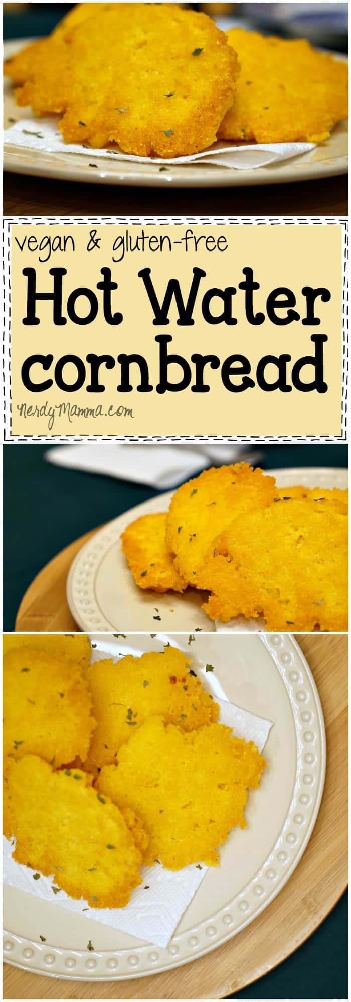 This easy recipe for vegan and gluten-free hot water cornbread is so awesome. I made it last week and....It. Just. Rocks.