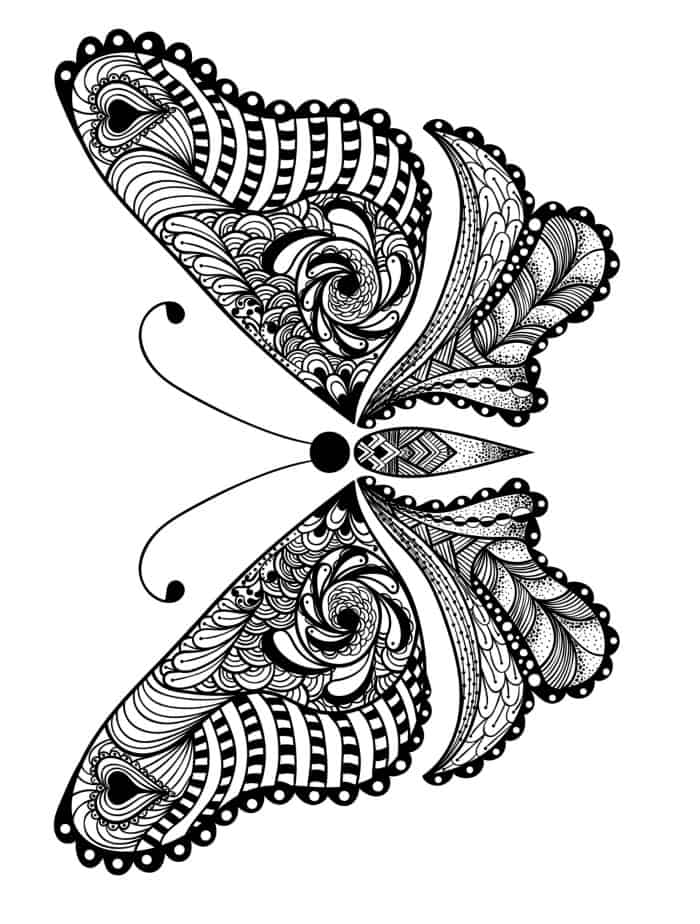 adult coloring page with butterfly pic