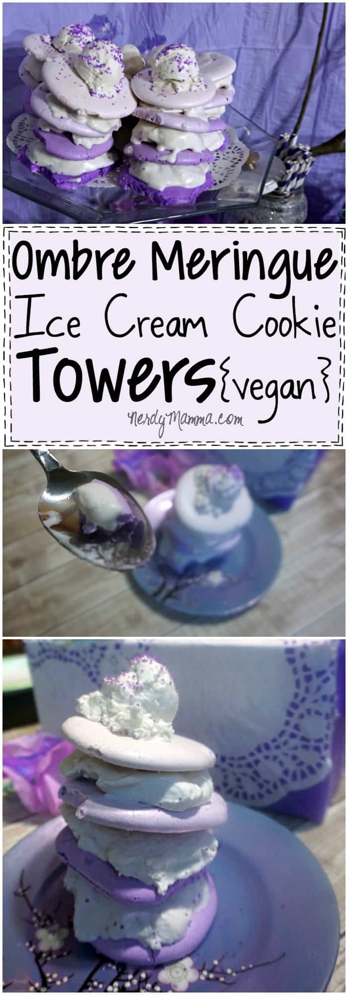 I love this recipe for Ombre Meringue Ice Cream Cookie Towers. Totally eggless, dairy-free and vegan...it sounds so yummy!
