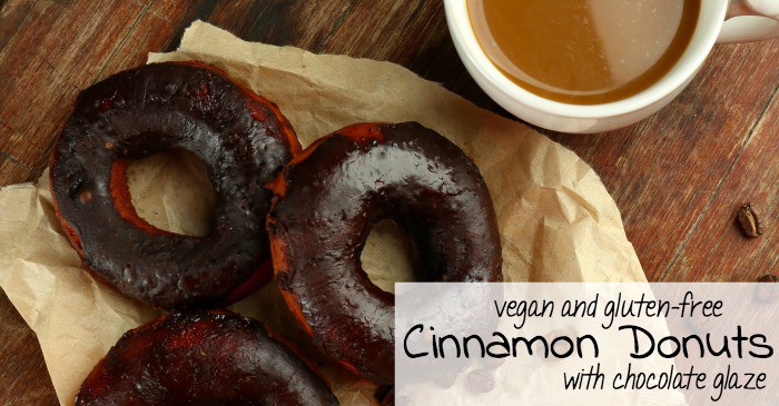 vegan and gluten-free cinnamon donuts with chocolate glaze fb