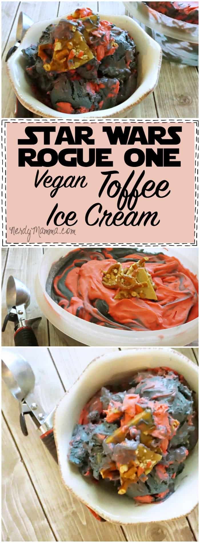 This awesome recipe for Star Wars Rogue One Vegan Toffee Ice Cream is so easy--and my kids are going to flip over the idea...and my hubby is going to flip over the FLAVOR! I love it!