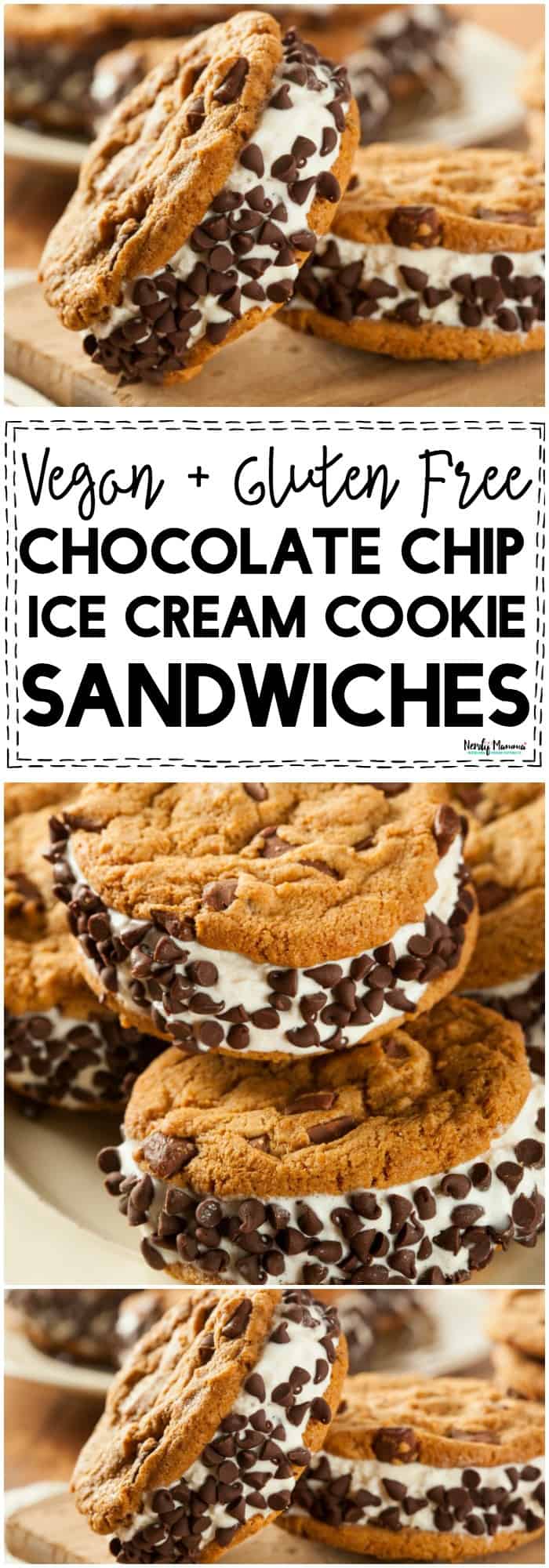 OMG You HAVE to try these vegan and gluten free chocolate chip ice cream cookie sandwiches! They're perfect for all summer long!