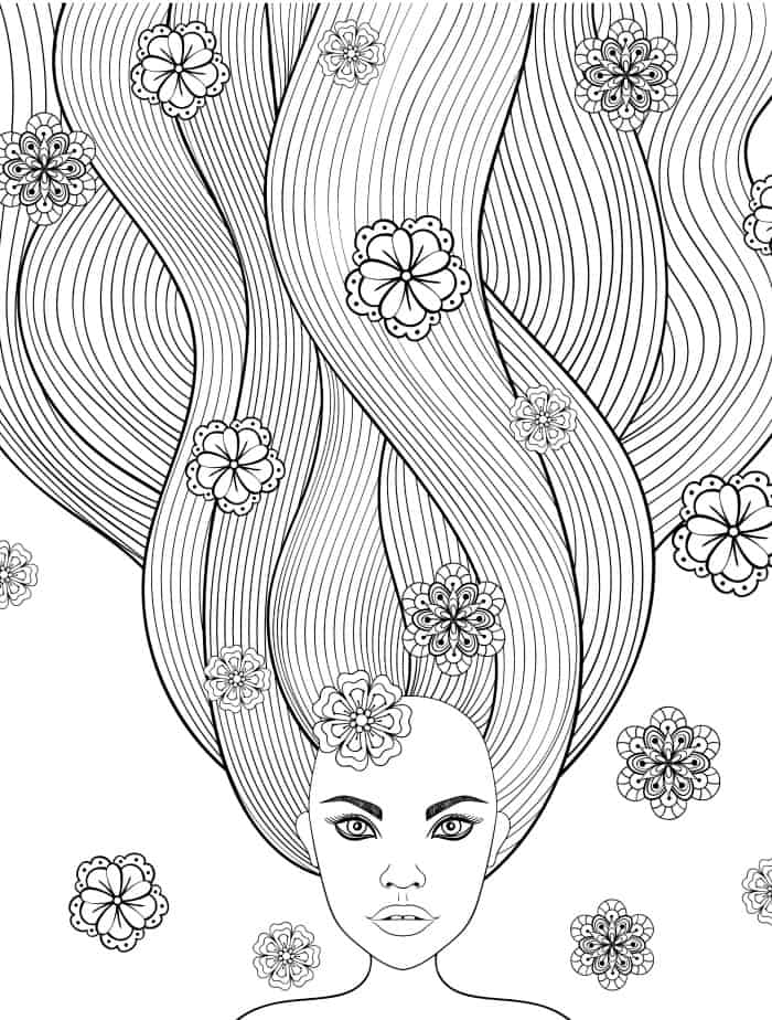 free printable adult coloring pages with long hair girls free print