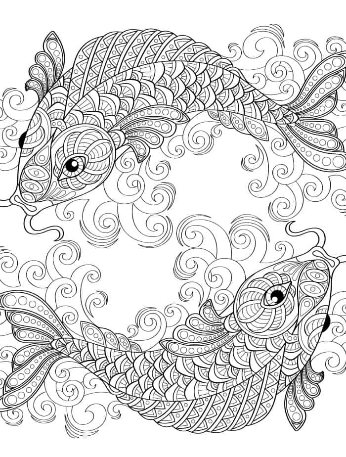 yin and yang pieces symbol fish coloring page for adults