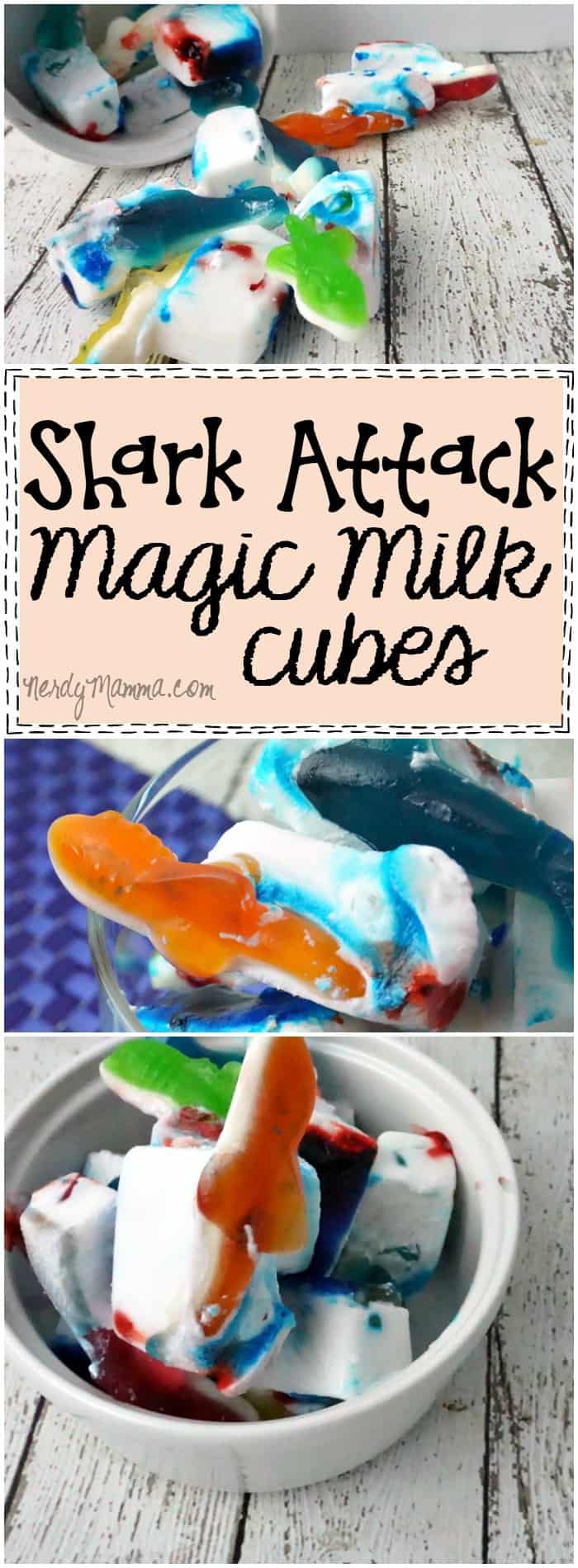 This is such a cute idea! And how easy...I love this recipe for Shark Attack Magic Milk Cubes...and they're really cute...