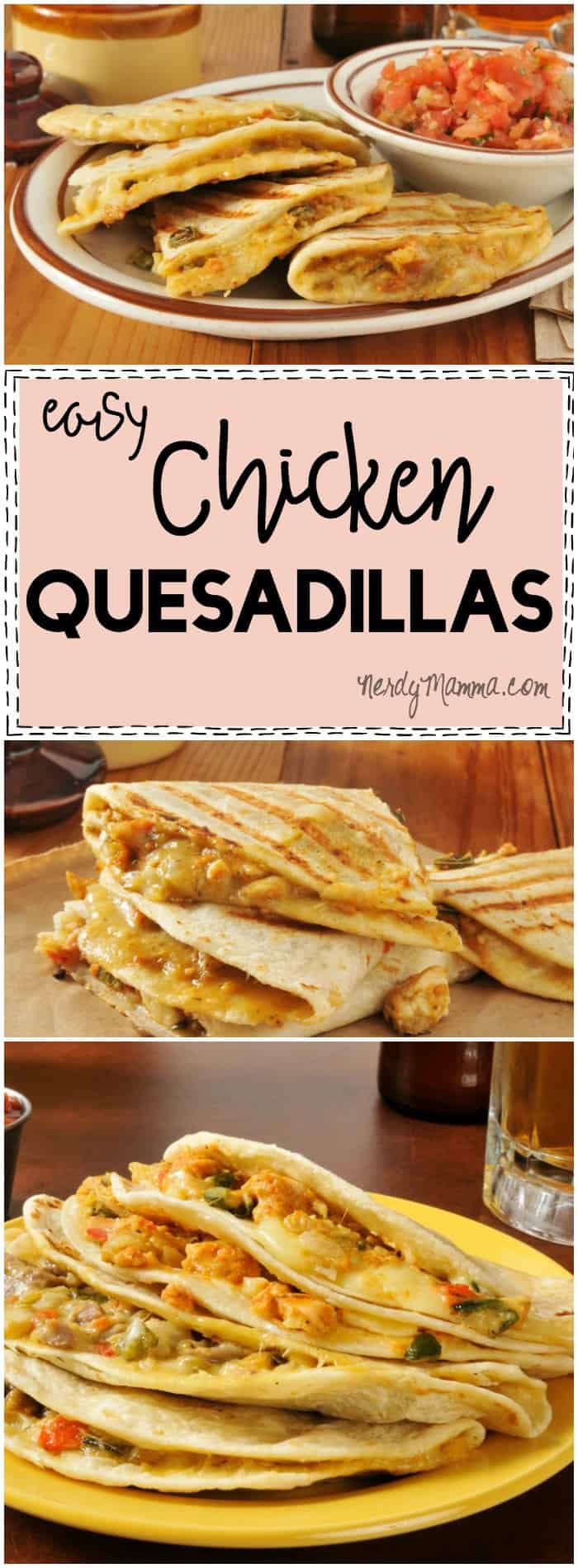 I LOVE this recipe for easy chicken quesadillas! So simple--and they sound so awesome.