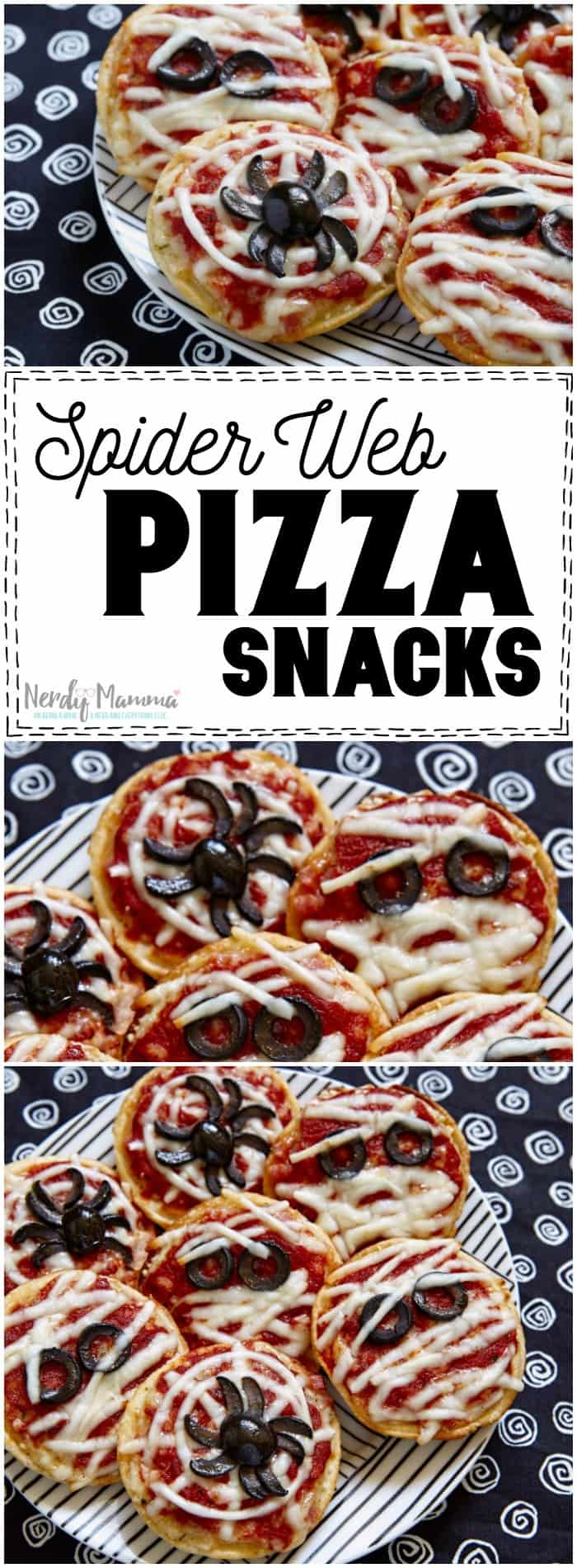 Oh, the kids are going to love this Halloween appetizer recipe for Sider Web Pizza Snacks. Seriously--this recipe is good.