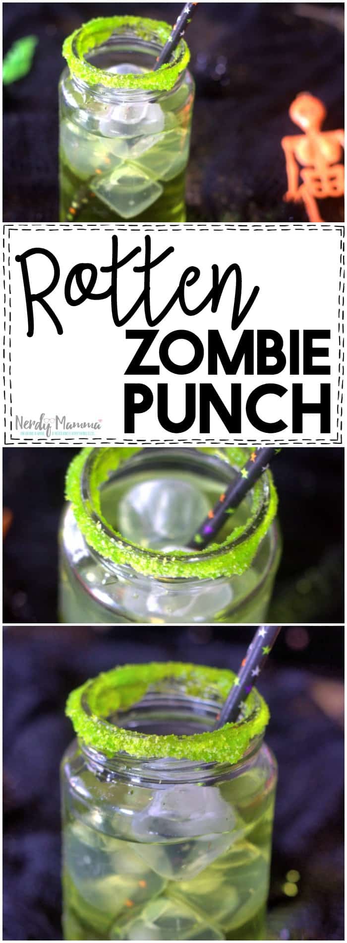 Ooooh, this recipe for Rotten Zombie Punch is so simple! The kids are going to love it!