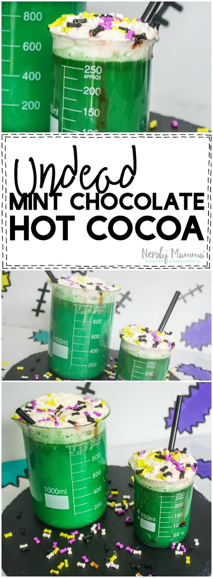 This recipe for Undead Mint Chocolate Hot Cocoa is not only so yummy sounding--it's also hilarious. I can't wait to try it. I just love the way this sounds!
