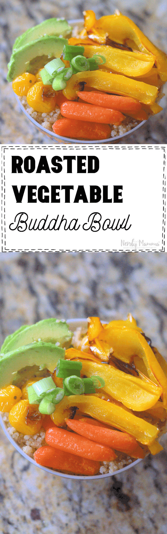 A simple, fun lunch idea: Roasted Vegetable Budda Bowl. Perfect for a quick lunch at home on the weekends, it's light, simple and really healthy. I mean, who doesn't love a whole bunch of roasted veggies?! #nerdymammablog #buddahbowl #roastedveggies #roastedvegetables #simplelunch #buddah #veggies #vegetable #tasty #lunch #prettyfood