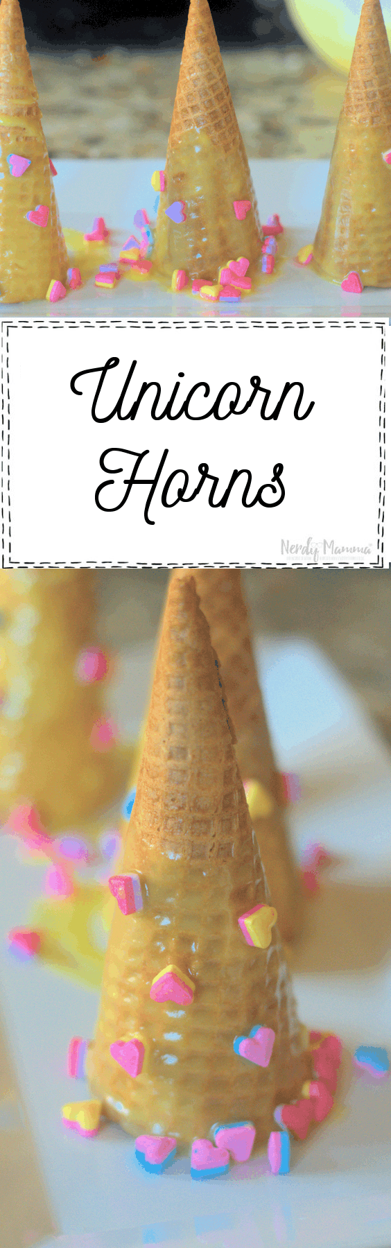 Never eat a unicorn horn, right? Not this one--super simple, kind of silly and really fun, you can have these party snacks made in about 5 minutes--and they're the perfect foil for Unicorn Ice Cream. Get your Simple Unicorn Horn Snacks ready because the horn-snackahton is about to be so on. #nerdymammablog #unicorn #unicornhornsnacks #unicornsnacks #unicornfood #unicornsnack #funfood #sillyfood #foodart #simplesnacks #snacksforkids #unicornparty #partyfood #unicornpartyfood #party