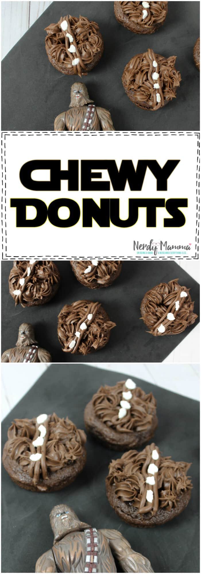 In a galaxy far, far away, is a hairy beast everyone on our planet loves. Homage to this noble fur-covered brute is necessary in the form of these amazing Chewbacca Donuts - The Chocolatiest Donuts in the Universe. Chewie would be proud. #nerdymammablog #donut #chocolatedonut #starwars #starwarsfood #chewbaccadonuts #chewiedonuts #hansolomovie #hansolomoviefood #solomovie #solomoviefood #chocolatedonuts #devilsfooddonuts #doughnuts #homemadedonuts