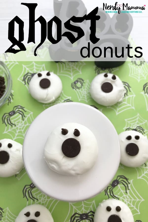 It's freaking ghost donuts. You can call them ghoul donuts. Or Mini-Donut Ghosts. Whatever. But they're donuts that are ghosts. And they're delicious--as well as ghastly and kind of fun. #nerdymammablog #ghost #halloween #donut #doughnut #halloweenbreakfast 