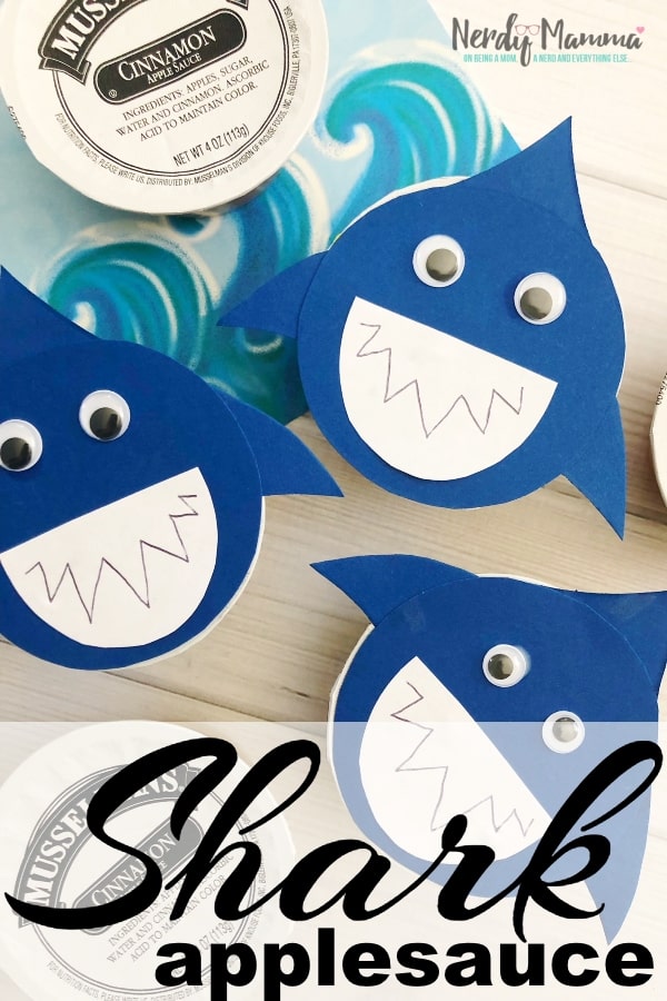 A quick how-to to make any applesauce or pudding or even fruit cup into your very own voracious man-eater. This DIY Shark Applesauce is hilarious and so easy. Your lunch-box-eater will love it. #nerdymammablog #shark #sharkweek #applesauce #lunchbox