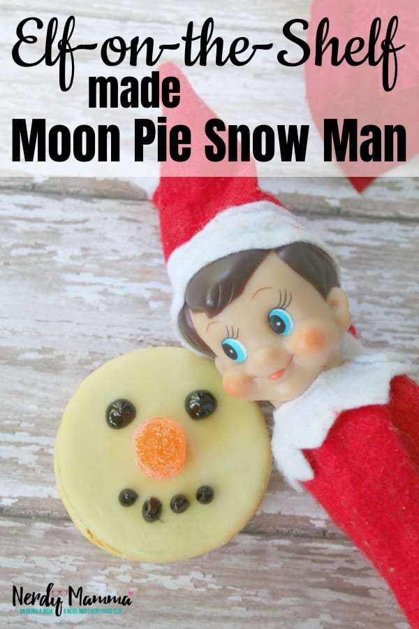 It's hard to come up with a ton of ideas for little ole Elfie to do. One of the ideas we're doing this year is, well, Elf on the Shelf Makes a Snowman Moon Pie. Easy, fun and an excellent treat. #nerdymammablog #elfontheshelf