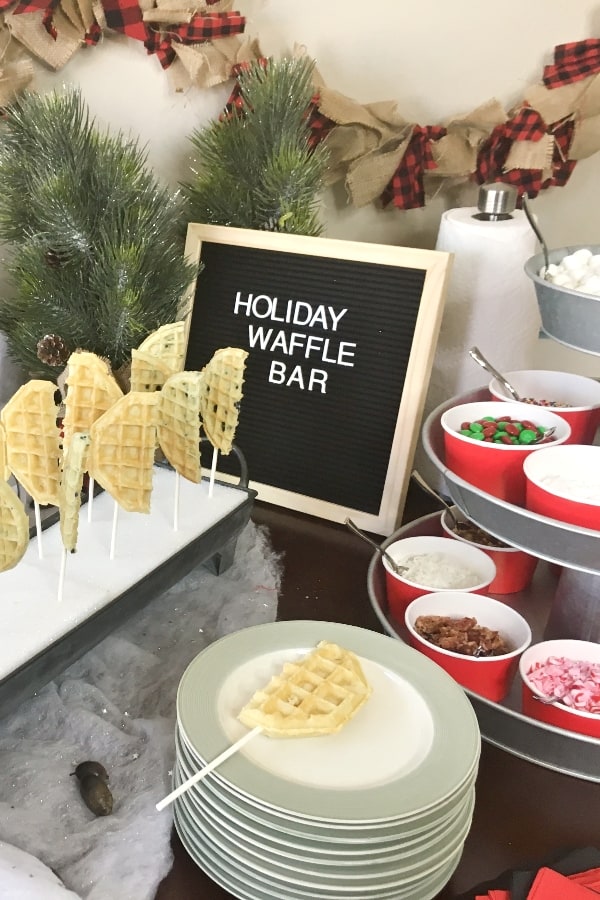 #ad Quick, easy and so much fun...this is How to Set Up a Holiday Waffle Bar so that your guests are fed--but you're not slaving in the kitchen while the kids are dying of hunger. #LeggoYourEggo #MoreEggo2Lov