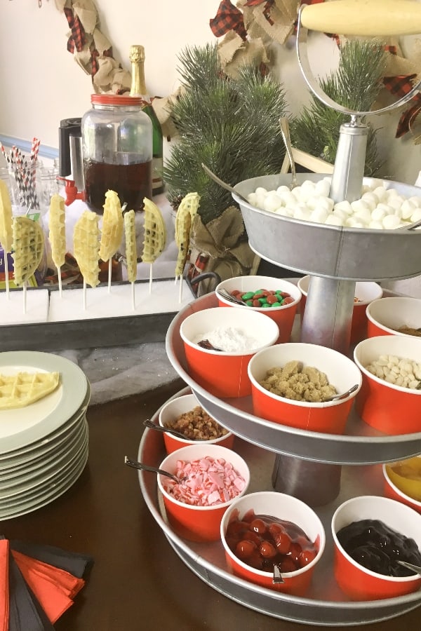 #ad Quick, easy and so much fun...this is How to Set Up a Holiday Waffle Bar so that your guests are fed--but you're not slaving in the kitchen while the kids are dying of hunger. #LeggoYourEggo #MoreEggo2Lov