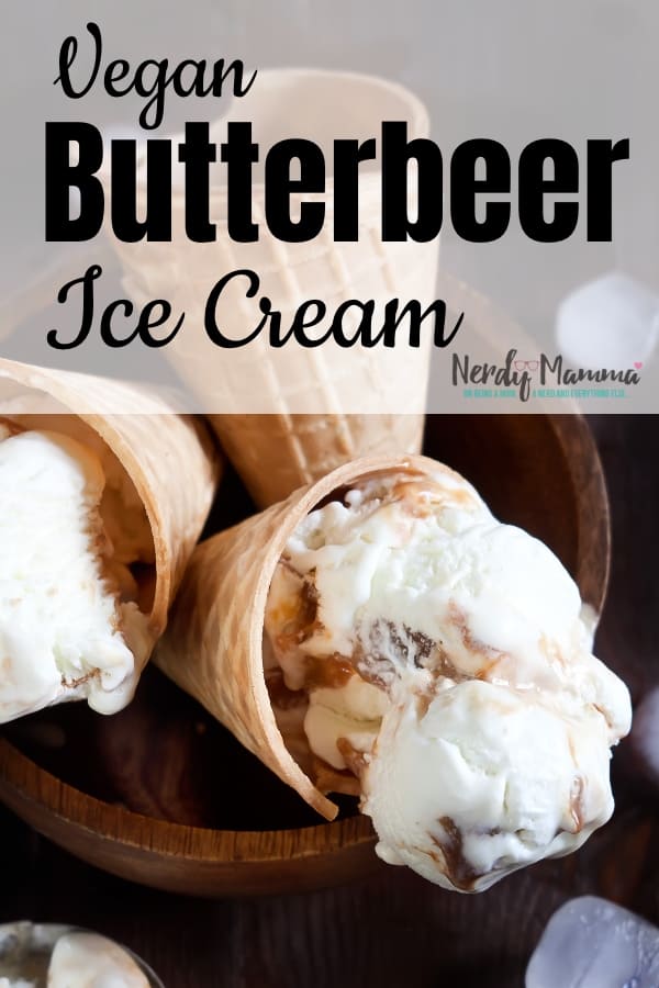 I am in love with this recipe for Vegan Butterbeer Ice Cream. Literally finished an entire batch on my own--and I can't wait to make a new one. #nerdymammablog #harrypotter #vegan #icecream