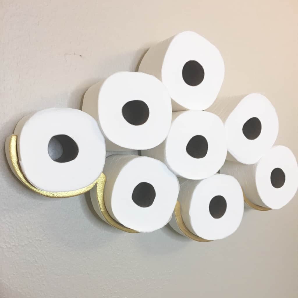 My guest bathroom has zero room for storage--but I was tired of running elsewhere to get TP. So I figured out How to Make a Cloud Toilet Paper Holder and now I'm on Cloud 9. #nerdymammablog #diy #toiletpaper