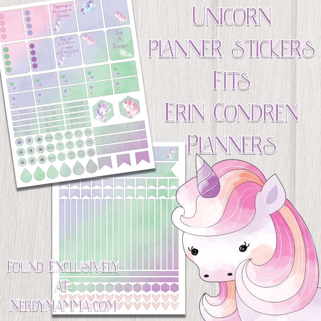 I'm trying to be more organized, so I bought a planner and found some time to make these Free Printable Unicorn Planner Stickers for sharing! #nerdymammablog #unicorn #planner #plannerstickers