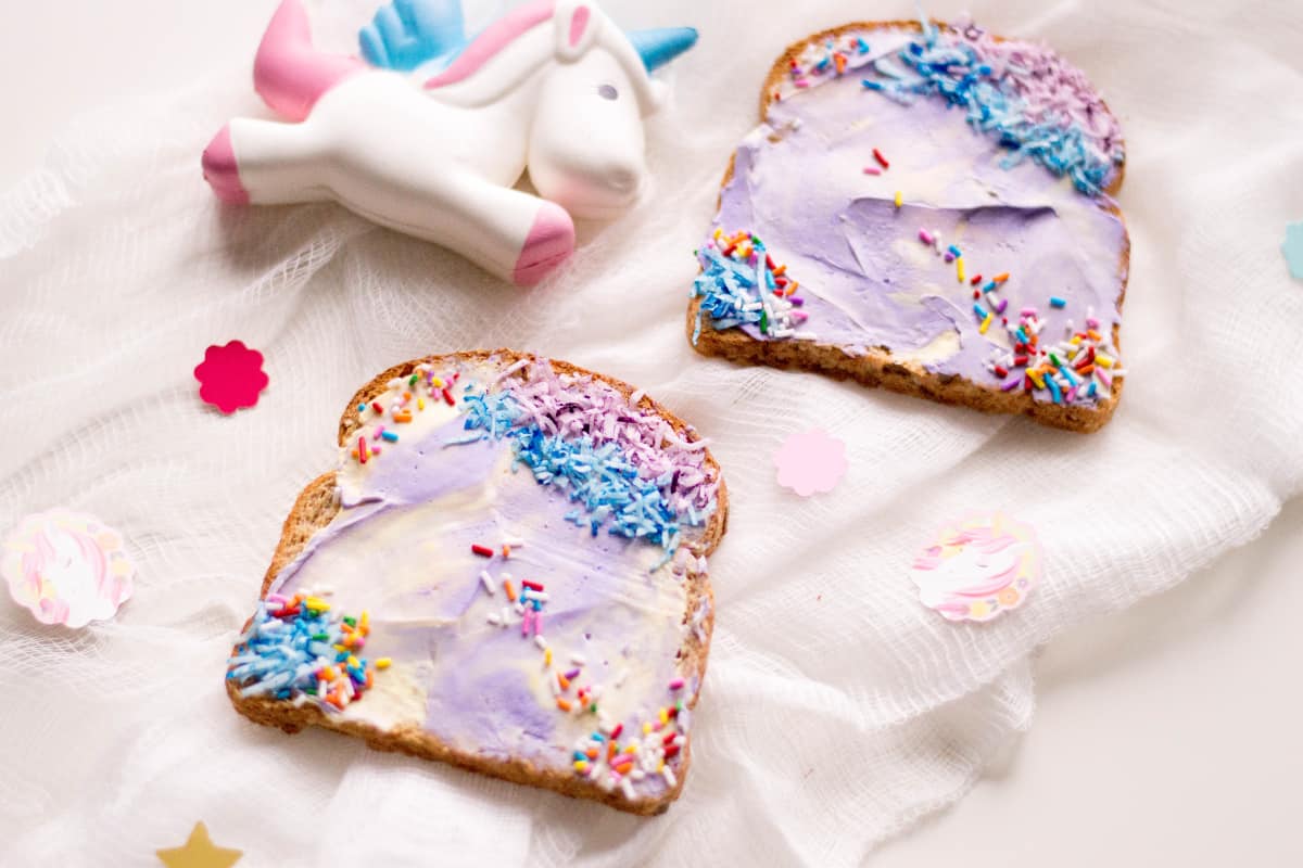 I get my silly on for breakfast sometimes. And this week, I did my silly up with simple and fast Unicorn Toast. Enjoy! #nerdymammablog #unicorn #breakfast