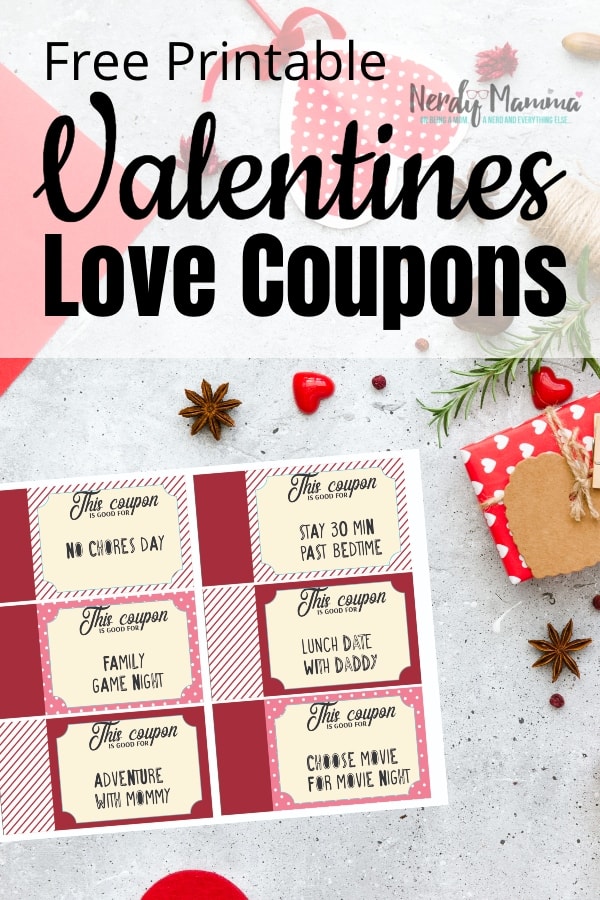 I love spreading the love--and these prewritten or customizable Free Printable Valentine Love Coupons From Mom to Kids are all about the love. #nerdymammablog #valentine #freeprintable