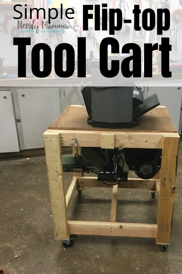 My shop is rather small, and I needed more workbench space--and I got a new tool. So I decided to make this Simple Rolling Flip-Top Tool Cart. #nerdymammablog #workshop #toolstand #toolcart #howto #build #woodworking