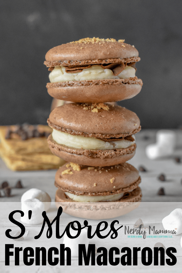 I may have hit upon the world's most tasty dessert. S'mores Macarons are the most s'more-riffic thing I think I've ever tasted. #nerdymammablog #macaron #frenchmacaron #cookie #smores #s'mores #smoresmacarons