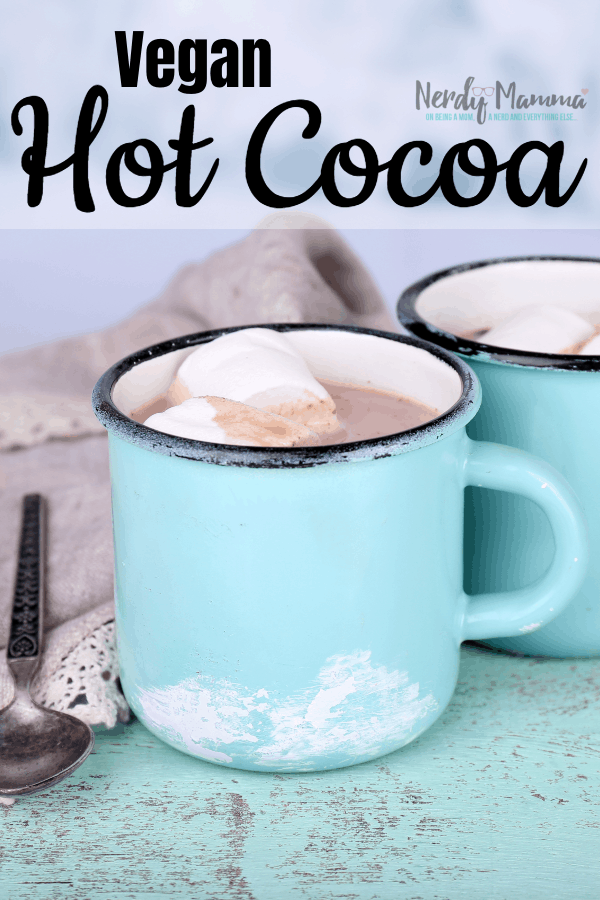 I'm so tired of this cold weather! It's back-and-forth and I just want to be warm. Thank goodness this Vegan Hot Chocolate ( Dairy-Free Hot Cocoa ) warms me up! #nerdymammablog #hotcocoa #hotchocolate #vegan #dairyfree