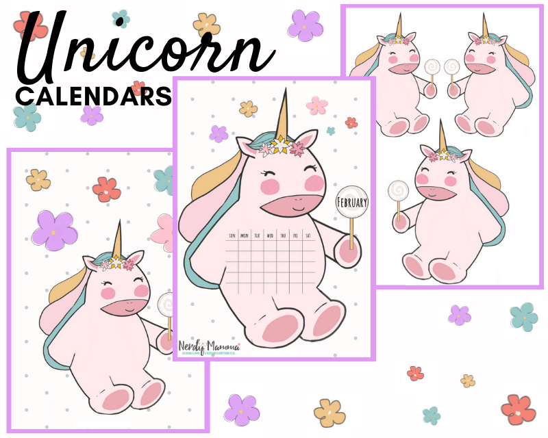 Printable Unicorn Calendars