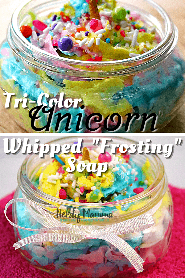 Tri-color Unicorn whipped frosting soap making