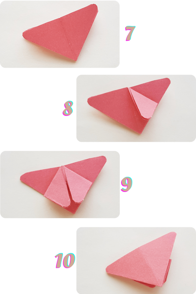 Steps 7 - 10 of making the origami