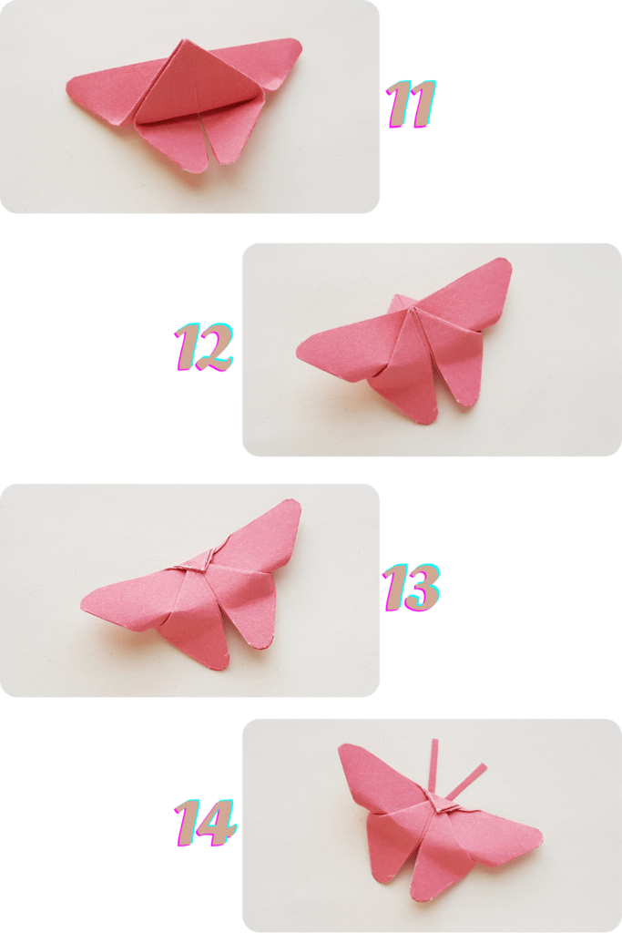 steps 11 - 14 of how to make the origami