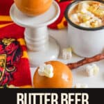 butter beer hot cocoa bombs with text which reads Butterbeer hot cocoa bombs